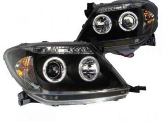 EuroBlack Projector Headlights LED HALORINGS suitable for Toyota Hilux 2005-2015