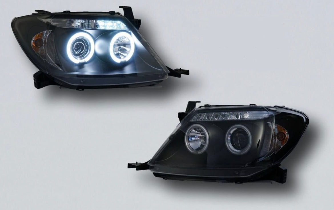 EuroBlack Projector Headlights LED HALORINGS suitable for Toyota Hilux 2005-2015