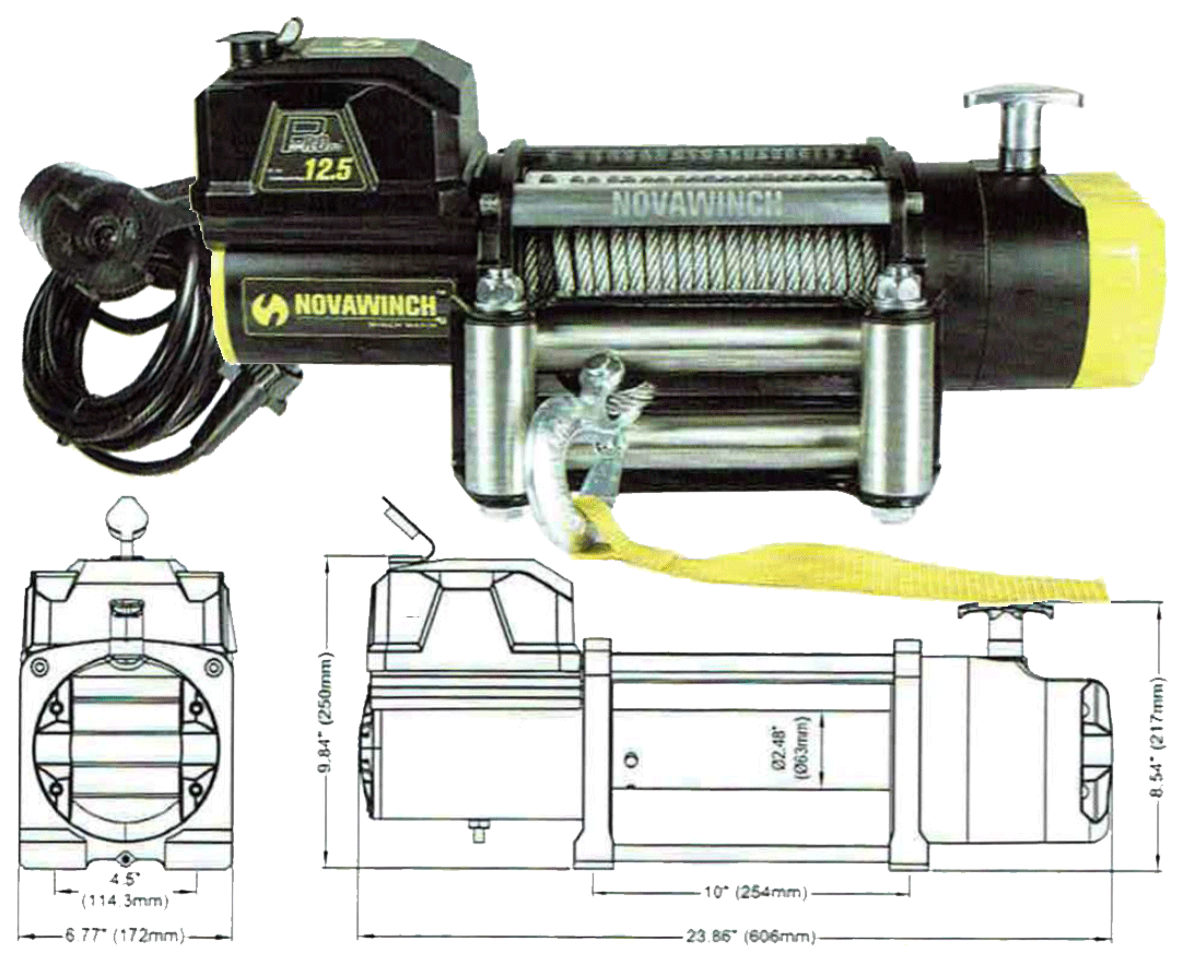 Novawinch Pro 12.5 5680kg (12500lb), 12 Volt Winch, Synthetic Rope