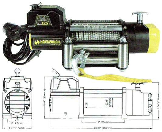 Novawinch Pro 12.5 5680kg (12500lb), 12 Volt Winch, Synthetic Rope